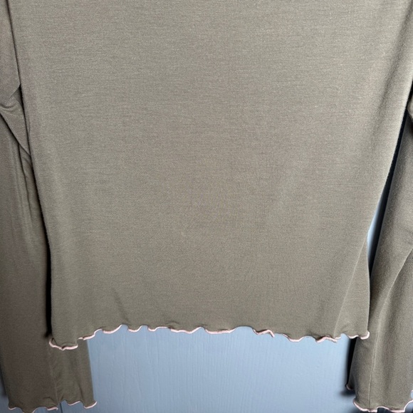 VTG Coquette Top Sz L Demure Romantic Fairy Lettuce Hem Y2K Sage Green Baby Pink - Picture 8 of 13